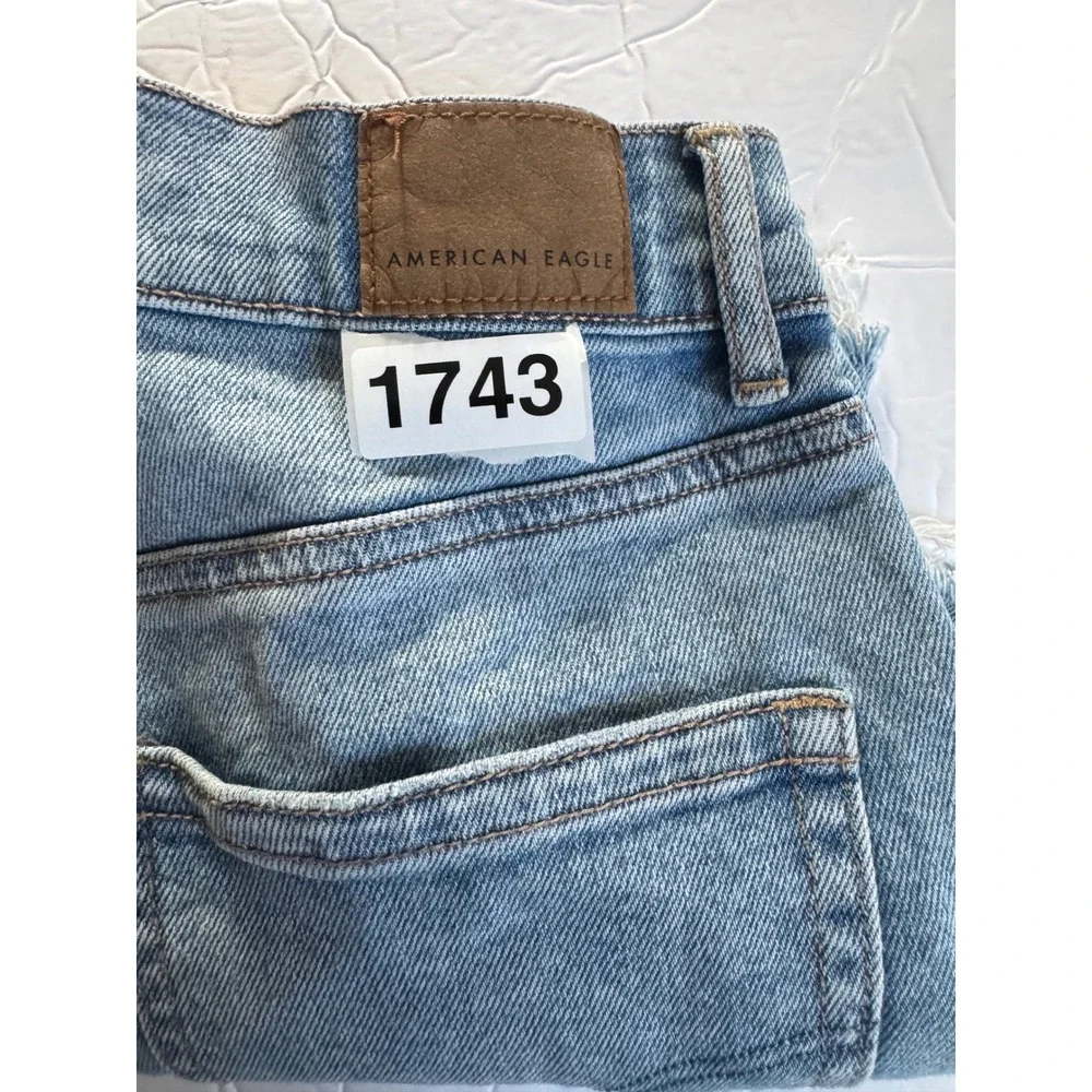 American Eagle Denim Shorts Womens 4 Light Blue High Rise Frayed Hem Stretch